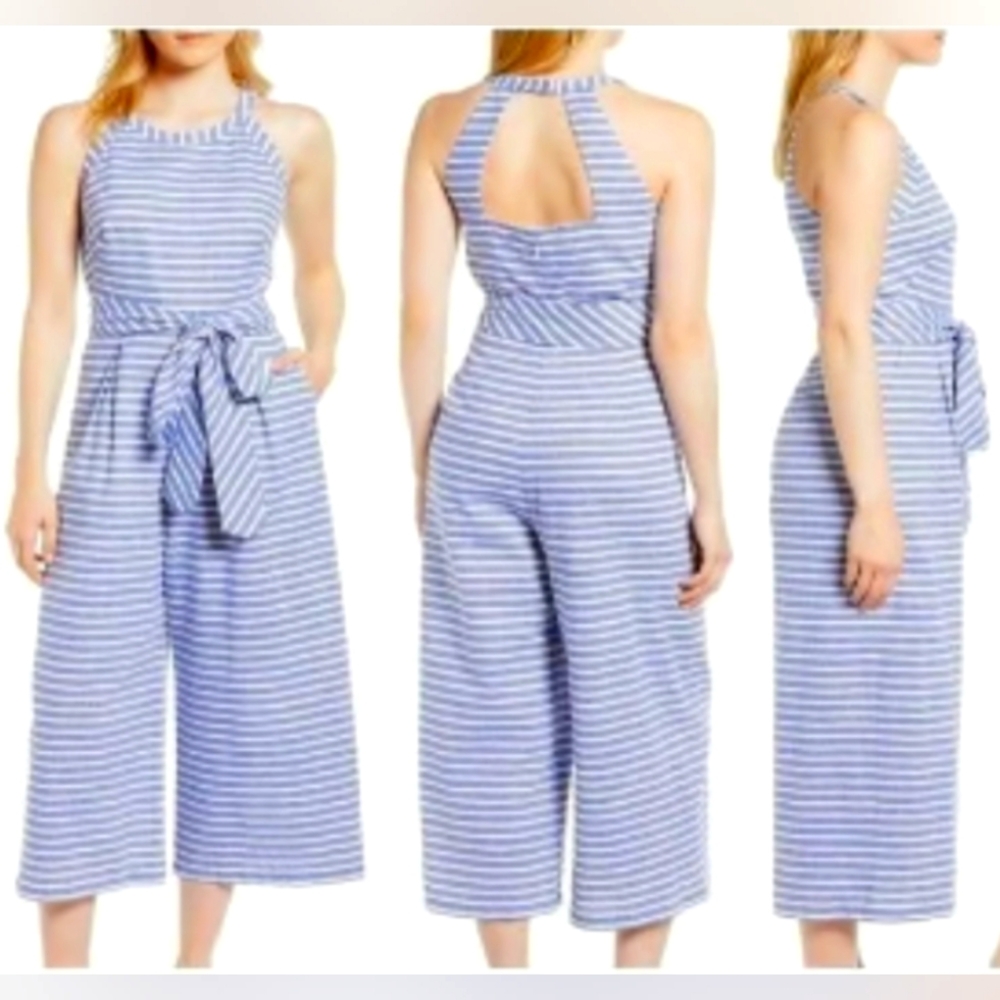 Vintage halter striped cropped Jumpsuit